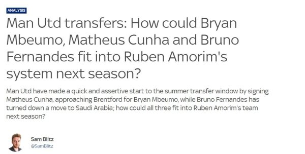 八戒策略 曼联即将拿下姆贝乌莫, 天空体育: B费定位尴尬, 新援如何共存?